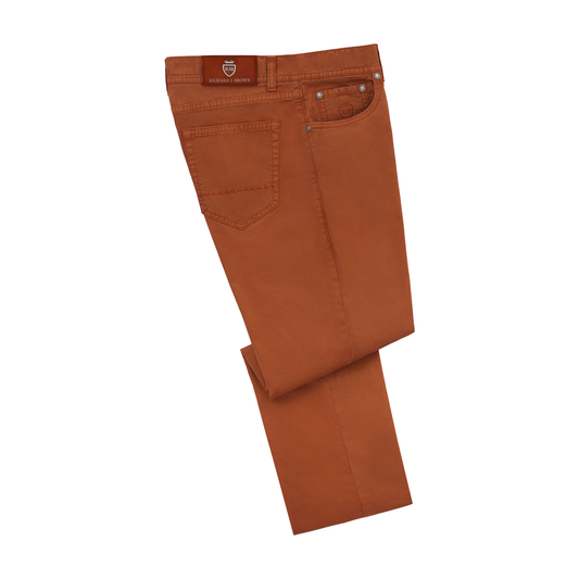 Slim-Fit Stretch-Cotton 5 Pocket Trousers in Brick Red