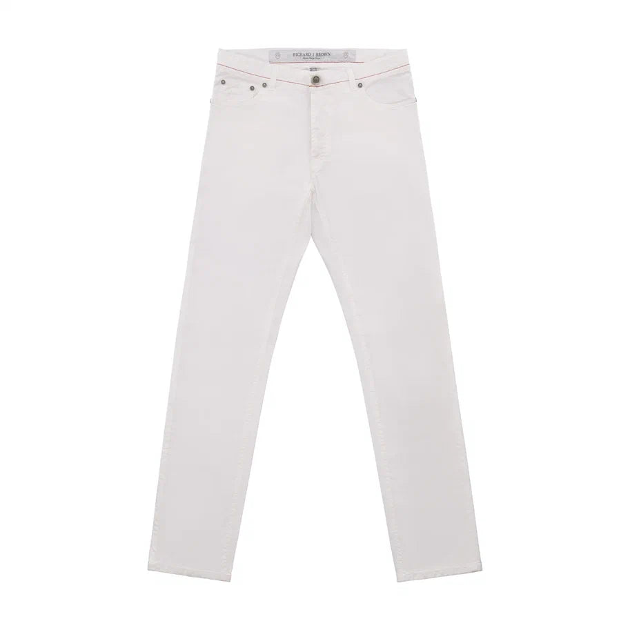 Slim-Fit Stretch-Cotton 5 Pocket Trousers in White