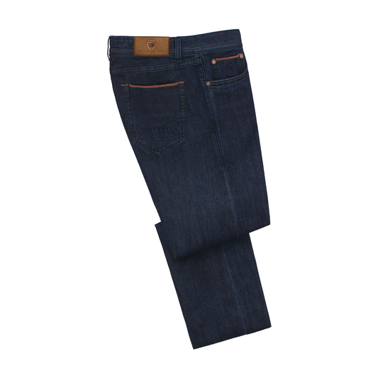 Regular-Fit-Jeans aus Stretch-Baumwolle mit 5 Taschen in Selvedge Dark Denim