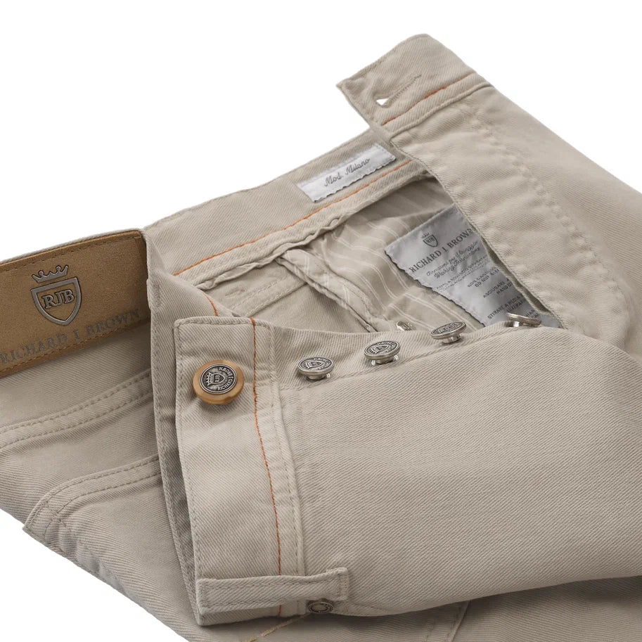 Slim-Fit Stretch-Cotton 5 Pocket Trousers in Light Grey