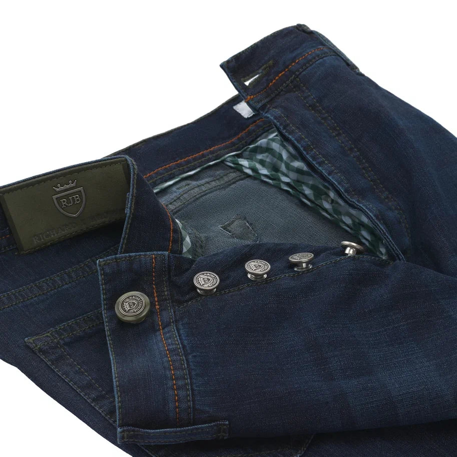 Regular-Fit Stretch Japanese Denim 5 Pocket Jeans in Denim Blu