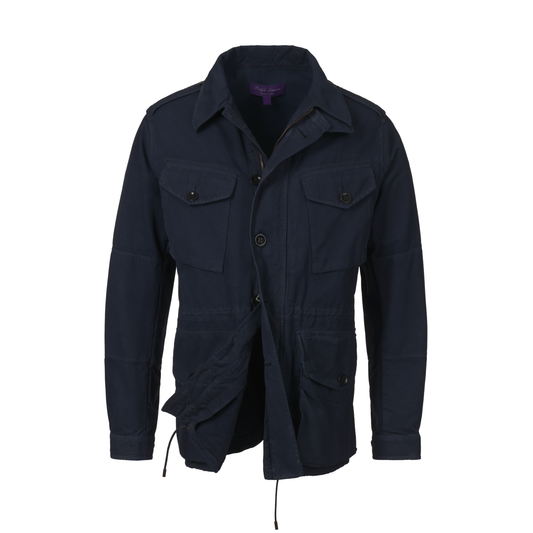 Unlined Cotton Canvas 4 Pocket Military Jacket in Navy Blue