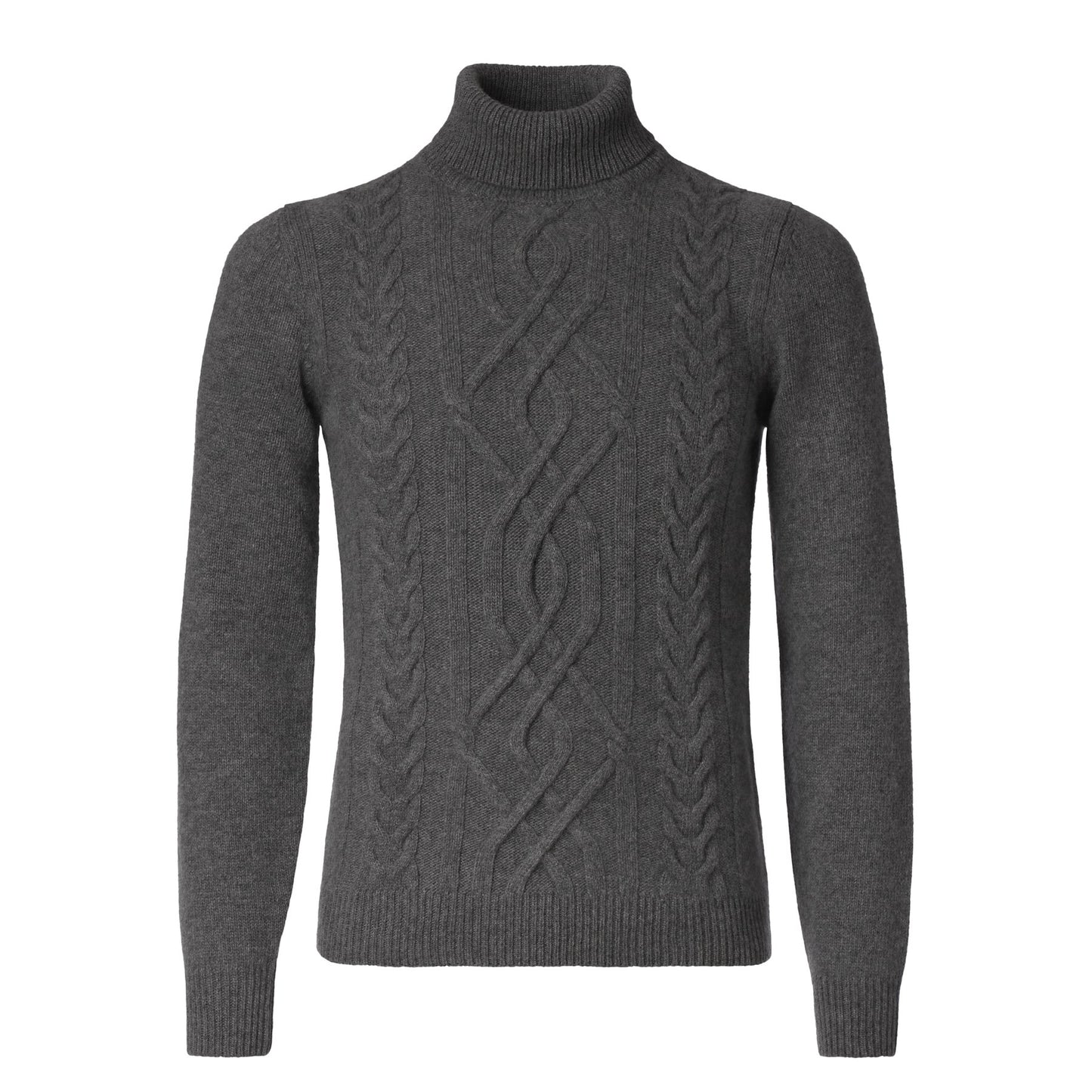 Piacenza Cashmere Turtleneck Cable-Knit Wool and Cashmere-Blend Sweater in Grey - SARTALE