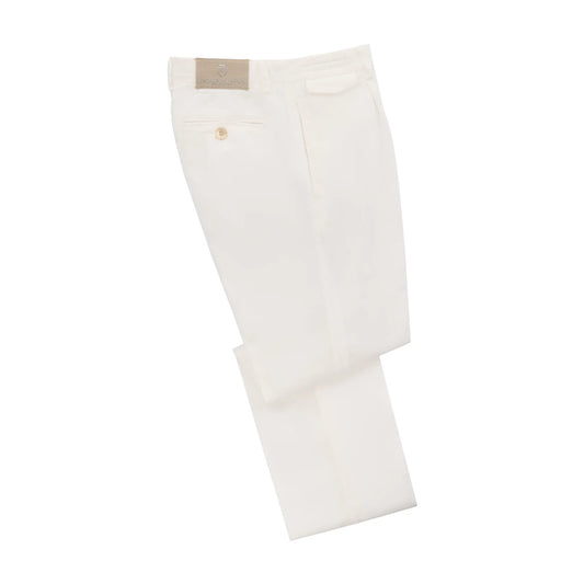 Regular-Fit Cotton Pleated White Trousers