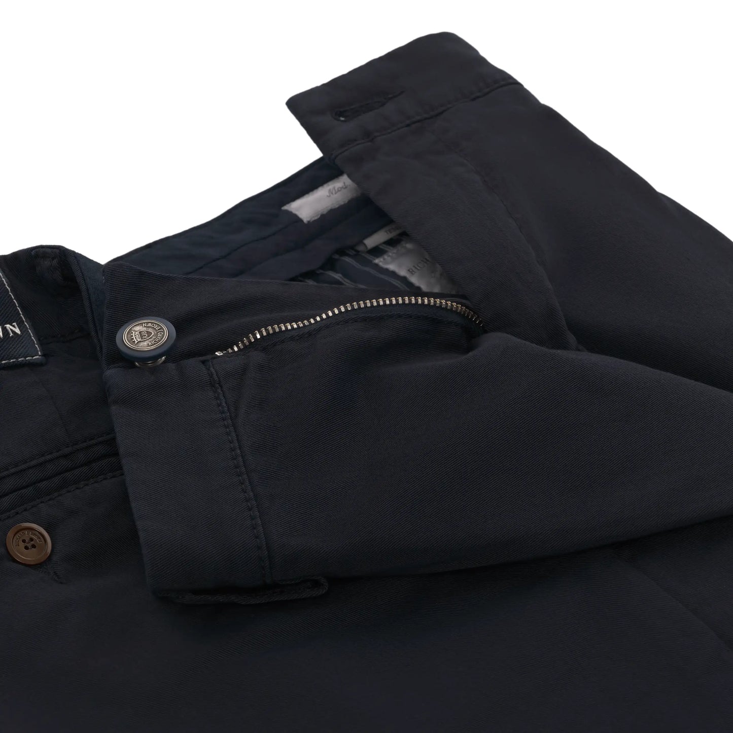Regular-Fit Cotton Pleated Dark Blue Trousers