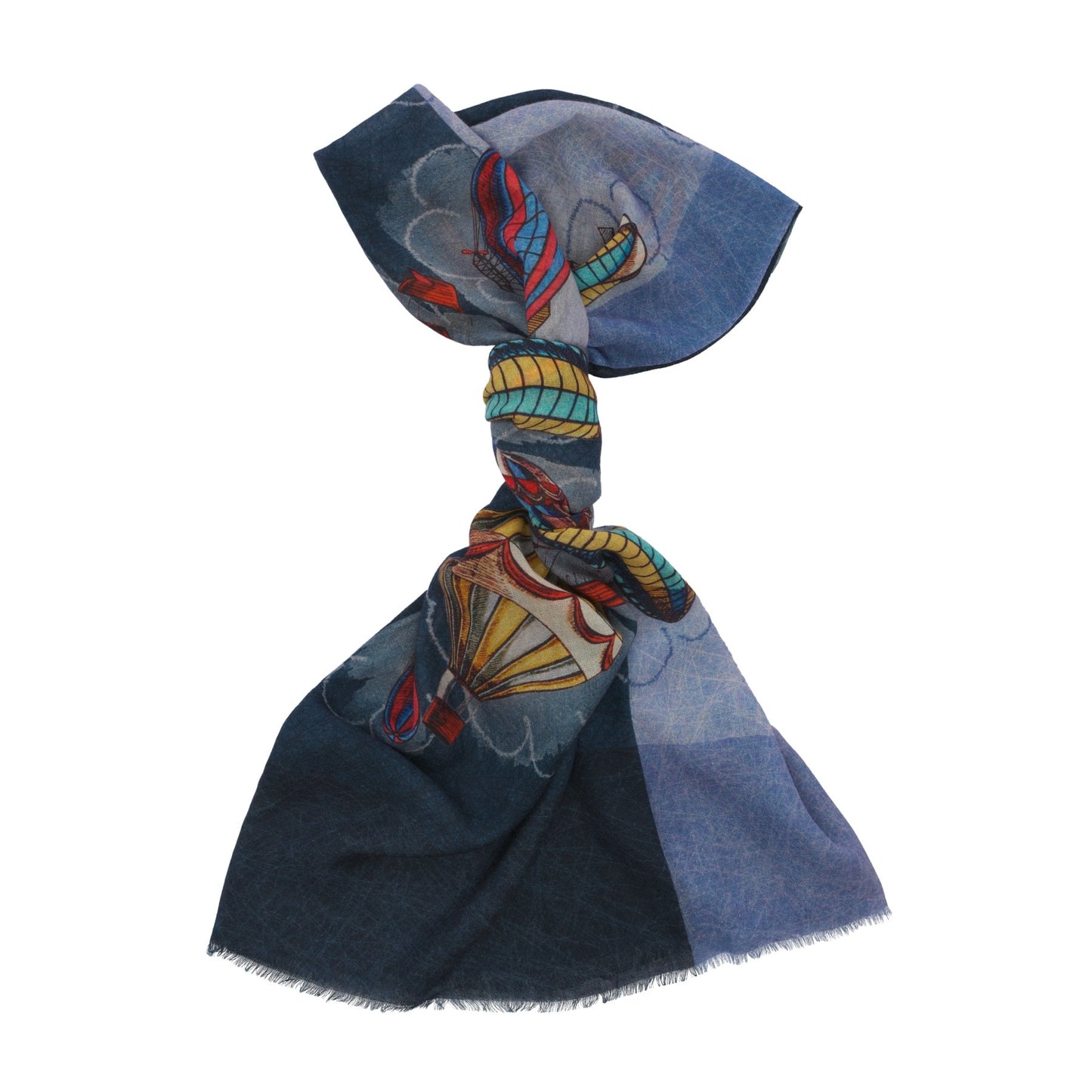 Bontoni Fringed Cashmere Scarf with Balloon Print in Blue - SARTALE