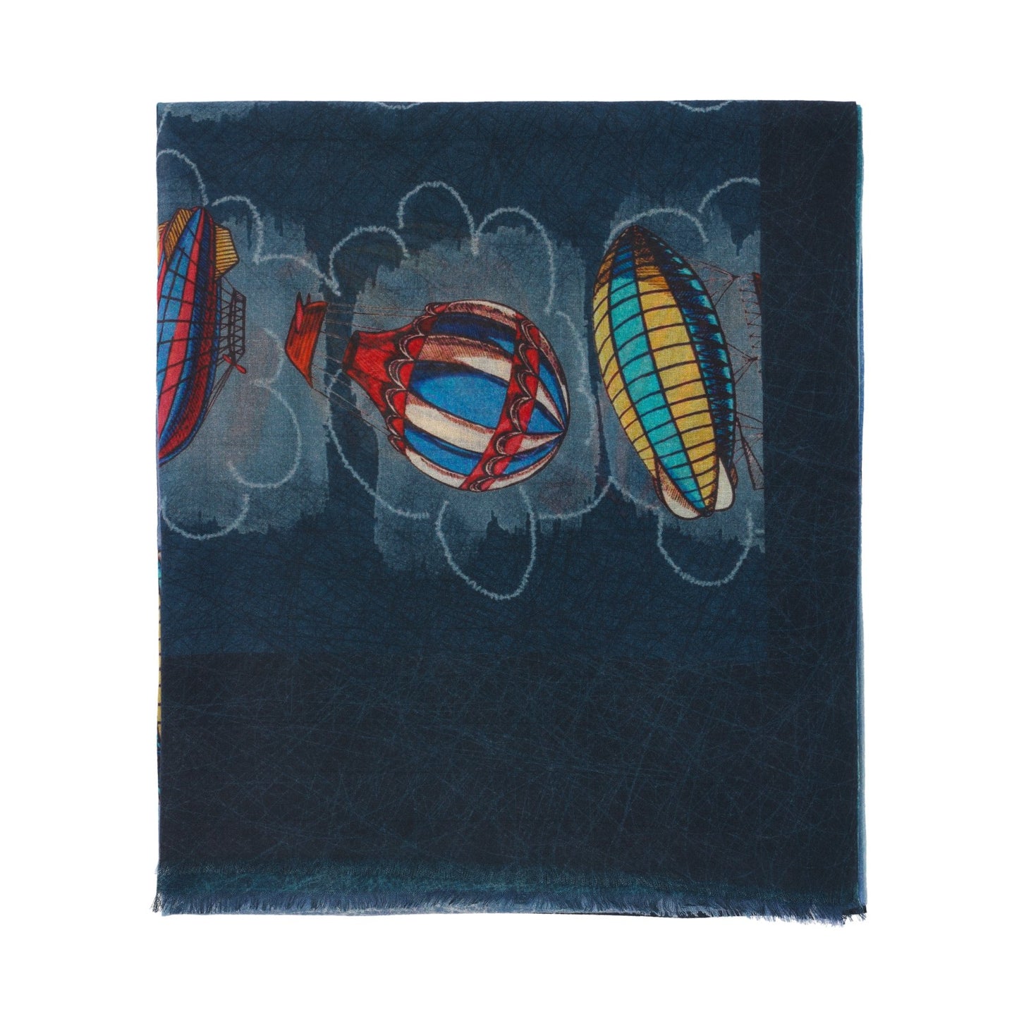 Bontoni Fringed Cashmere Scarf with Balloon Print in Navy Blue - SARTALE