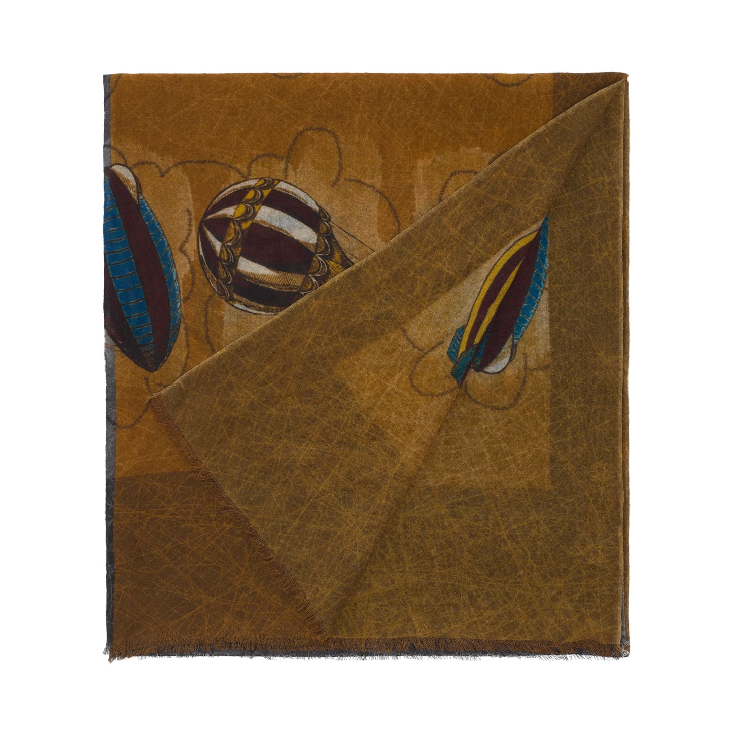 Bontoni Fringed Cashmere Scarf with Ballon Print in Brown - SARTALE