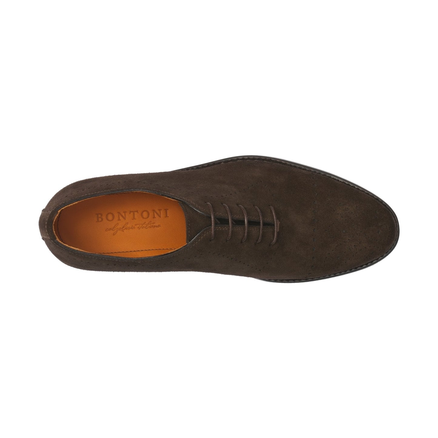 Bontoni «Brera» Five-Eyelet Oxford Suede Shoes with Perforated Details and Medallion in Dark Brown - SARTALE
