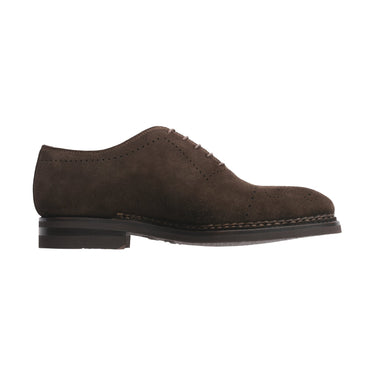 Bontoni «Brera» Five-Eyelet Oxford Suede Shoes with Perforated Details and Medallion in Dark Brown - SARTALE