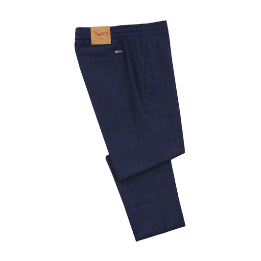 Marco Pescarolo Slim-Fit Virgin Wool Checked Drawstring Trousers in Dark Blue - SARTALE