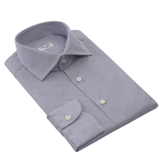 Cesare Attolini Micro-Checked Cotton Shirt in White and Blue - SARTALE