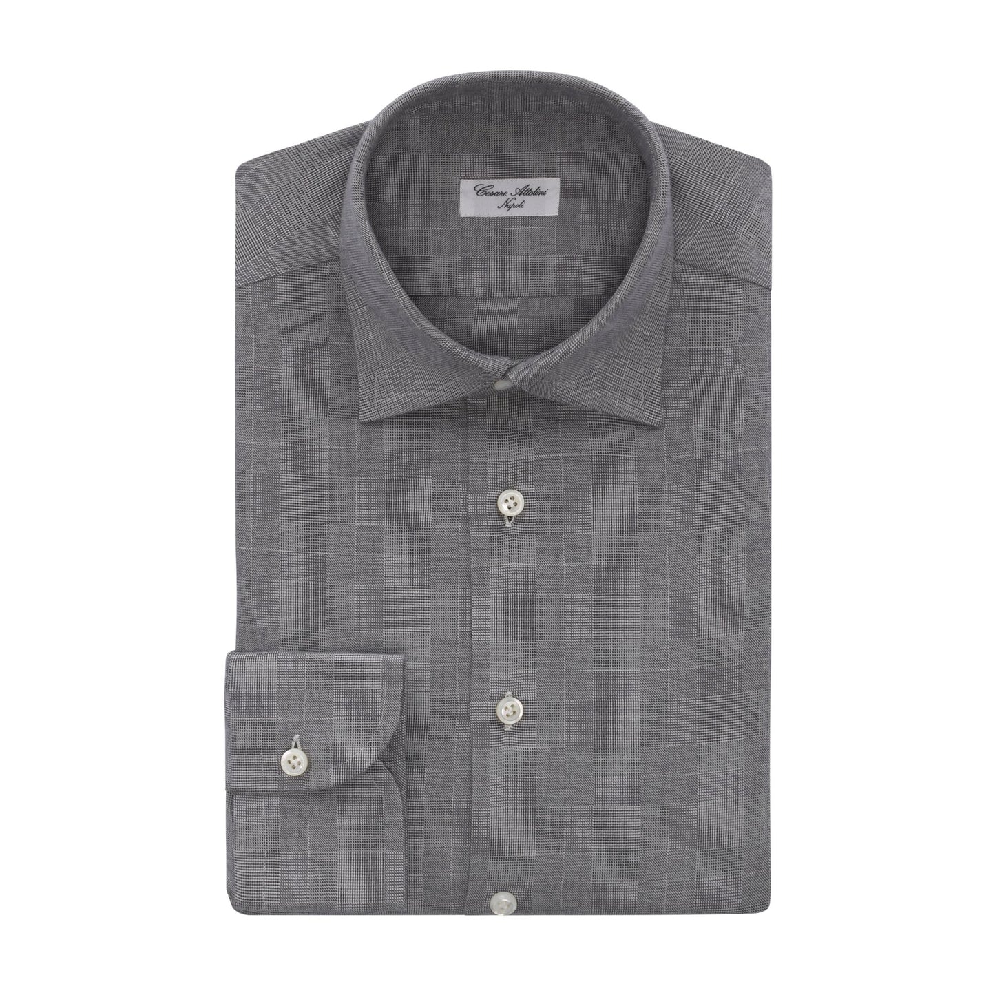 Cesare Attolini Prince of Wales Cotton Shirt in Grey - SARTALE