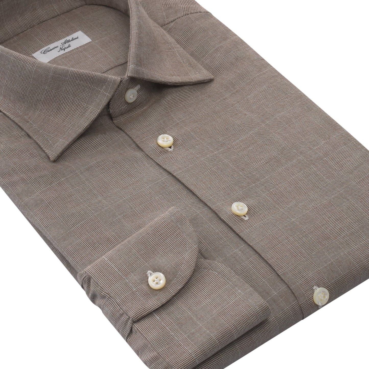 Cesare Attolini Prince of Wales Cotton Shirt in Light Brown - SARTALE