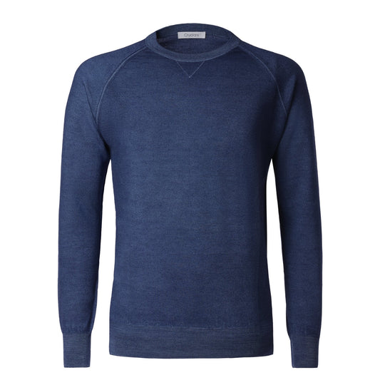 Cruciani Crew-Neck Wool Sweater in Blue - SARTALE