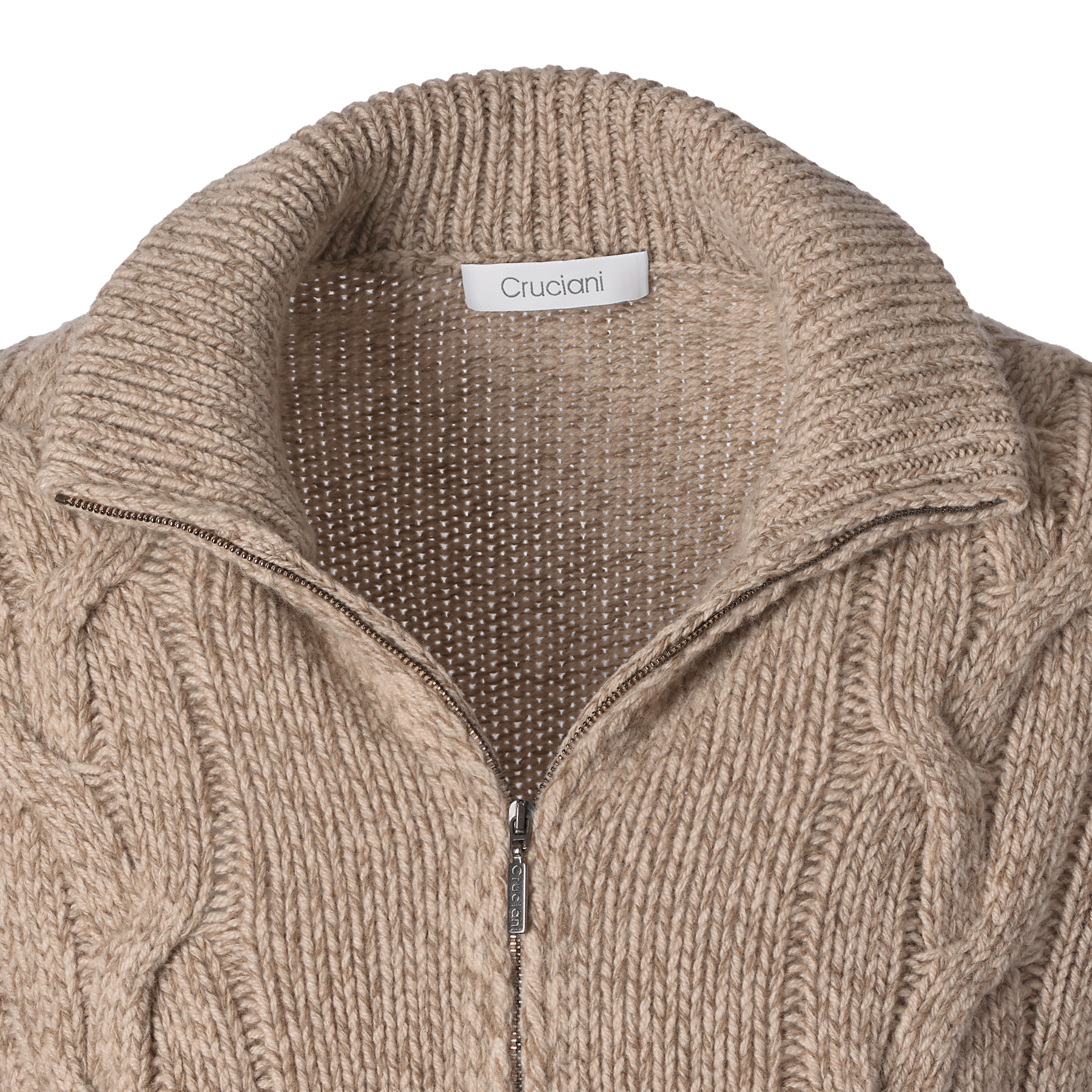 Cruciani | Wool and Cashmere-Blend Zip-Up Sweater in Beige | SARTALE