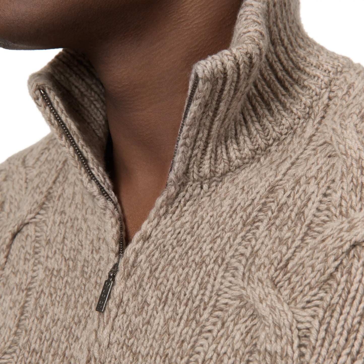 Wool and Cashmere-Blend Zip-Up Sweater in Beige