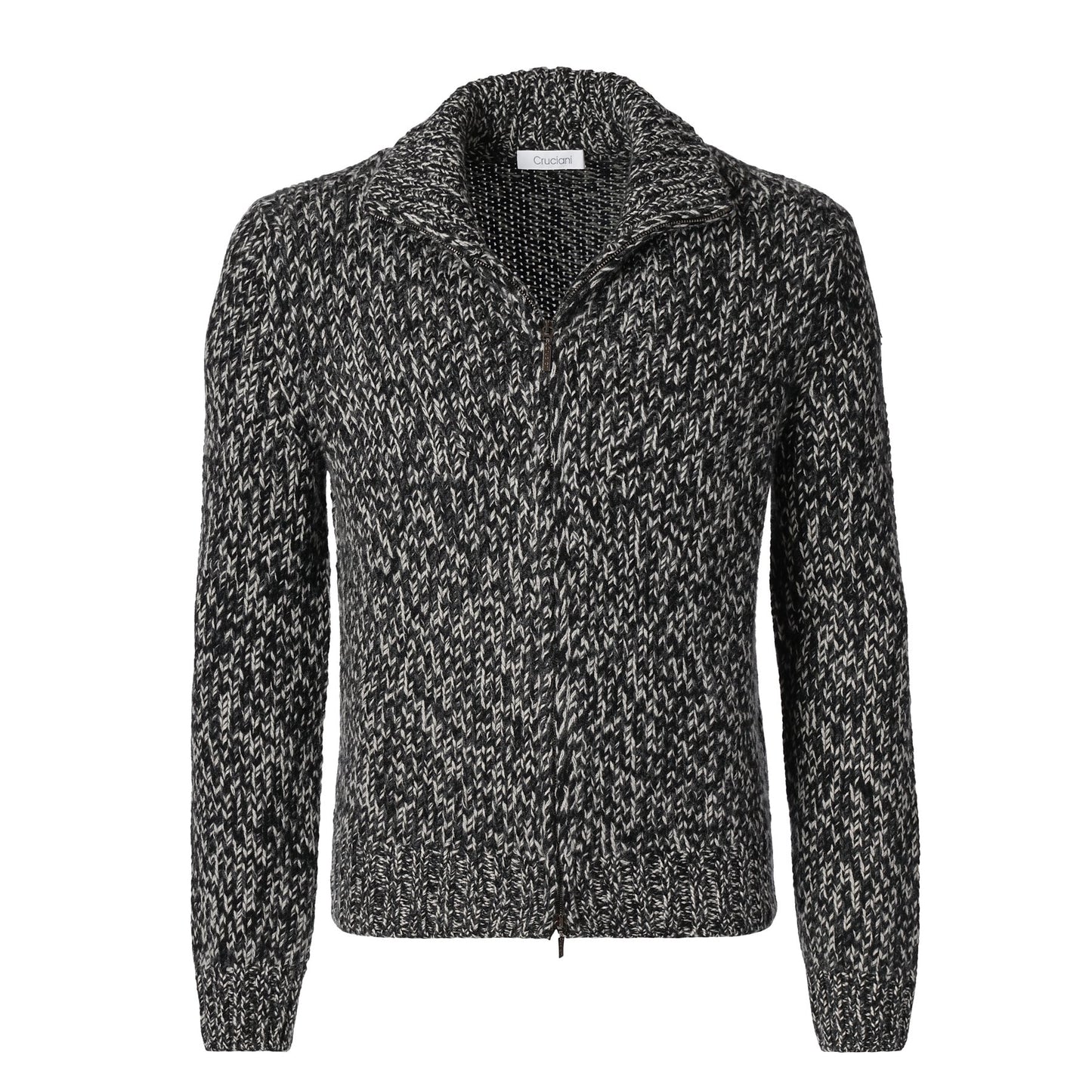 Cruciani Melange Cashmere Turtleneck Zip-Up Sweater in Black - SARTALE