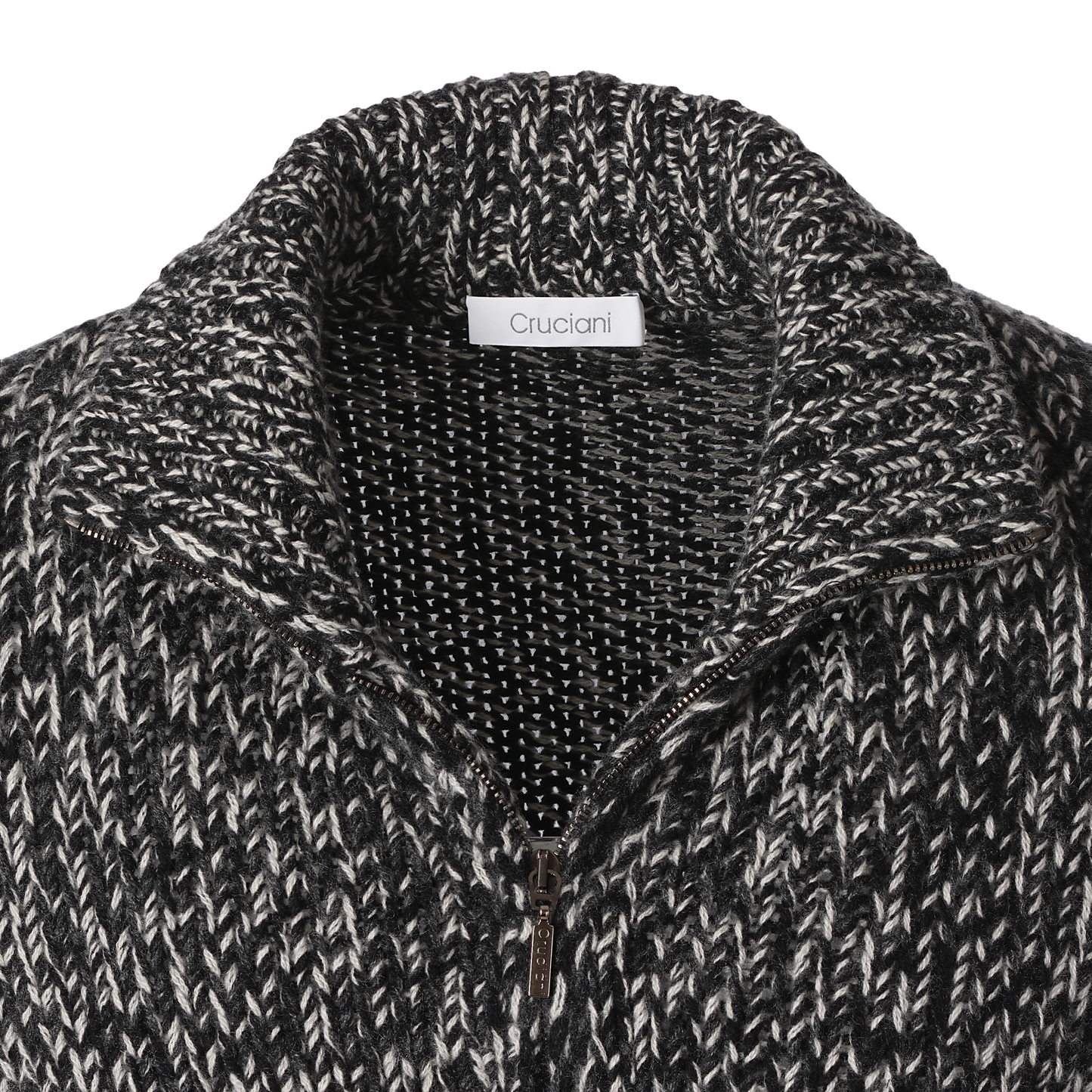 Cruciani Melange Cashmere Turtleneck Zip-Up Sweater in Black - SARTALE