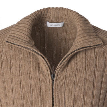Cruciani Zip-Up Wool Sweater in Beige - SARTALE