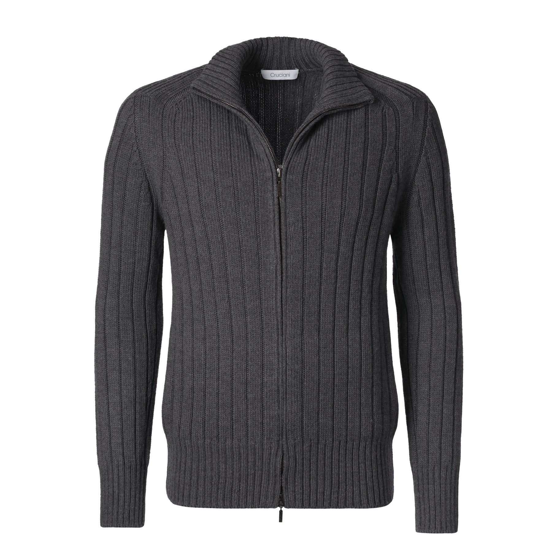 Zip-Up Wool Sweater in Grey