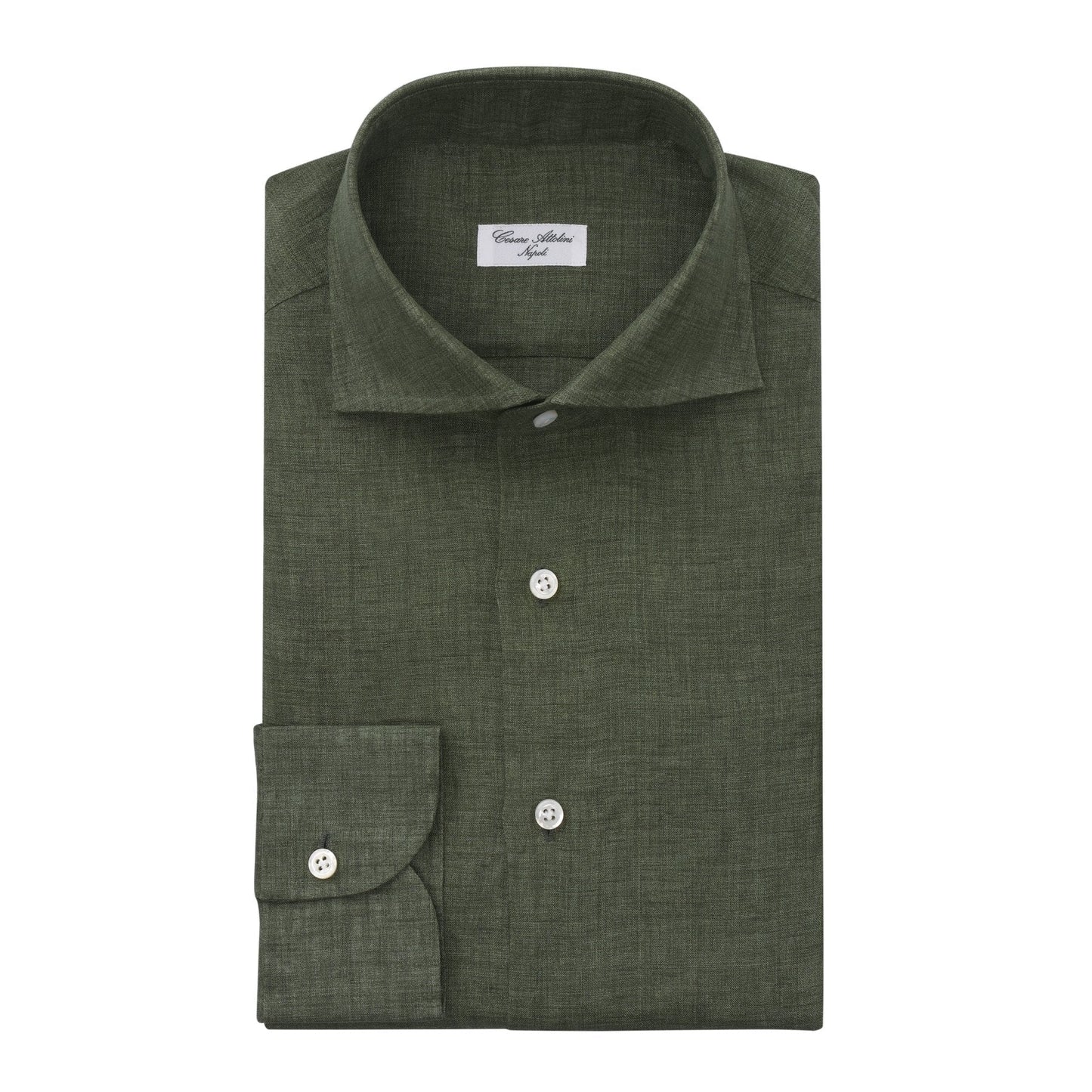 Cesare Attolini Tailored-Fit Linen Shirt in Olive Green - SARTALE