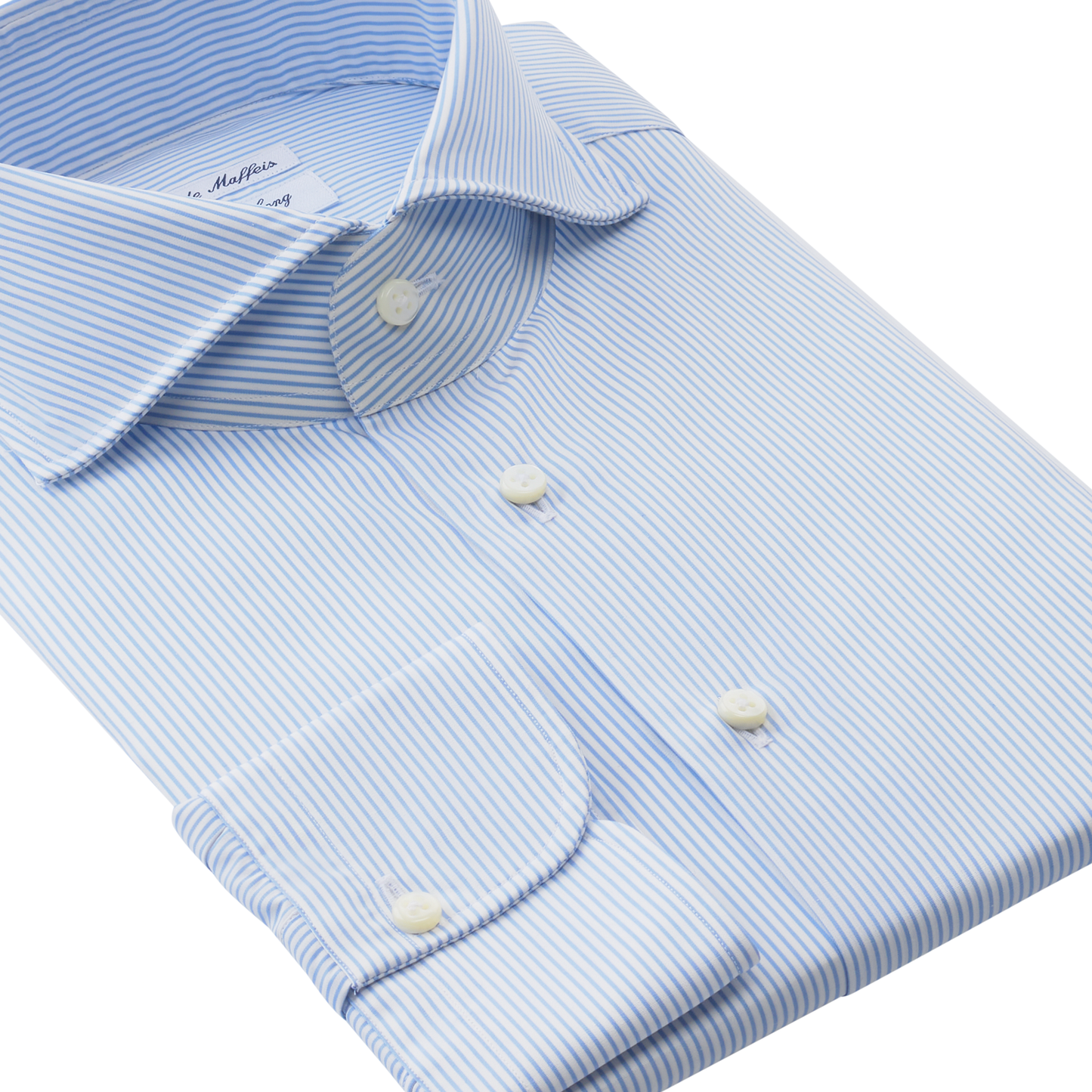 Emanuele Maffeis "All Day Long Collection" Striped Cotton Light Blue Shirt with Shark Collar - SARTALE