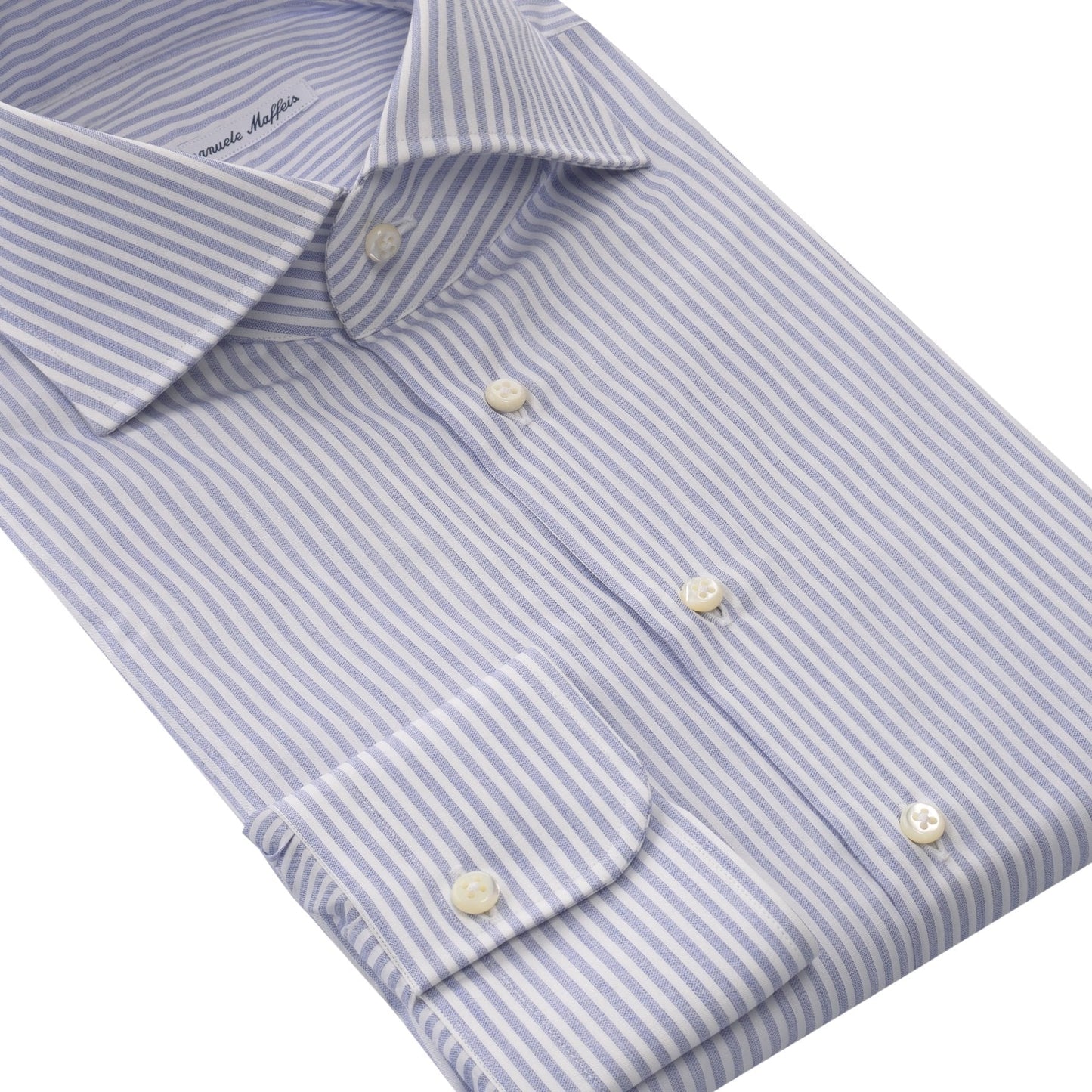Emanuele Maffeis Striped Cotton Blue Shirt with Cutaway Collar - SARTALE