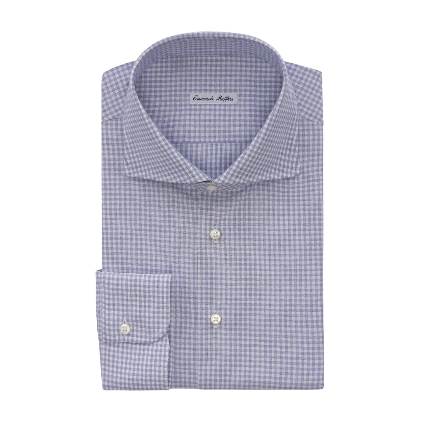 Emanuele Maffeis Checked Cotton Light Blue Shirt with Cutaway Collar - SARTALE