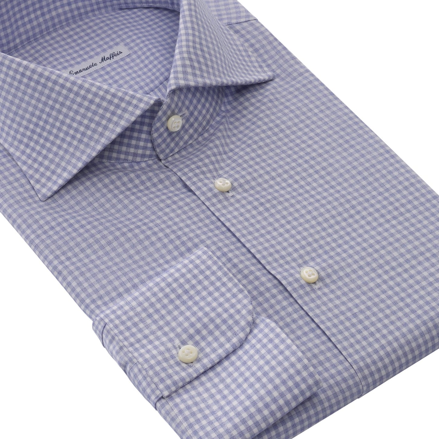 Emanuele Maffeis Checked Cotton Light Blue Shirt with Cutaway Collar - SARTALE