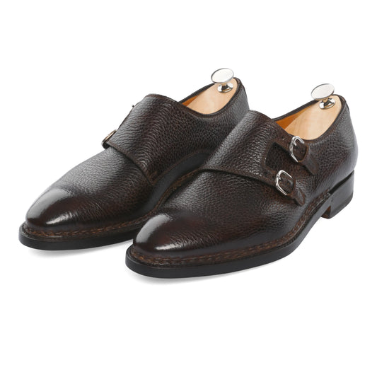 «Diamante» Double-Monk Leather Shoes in Chocolate Brown