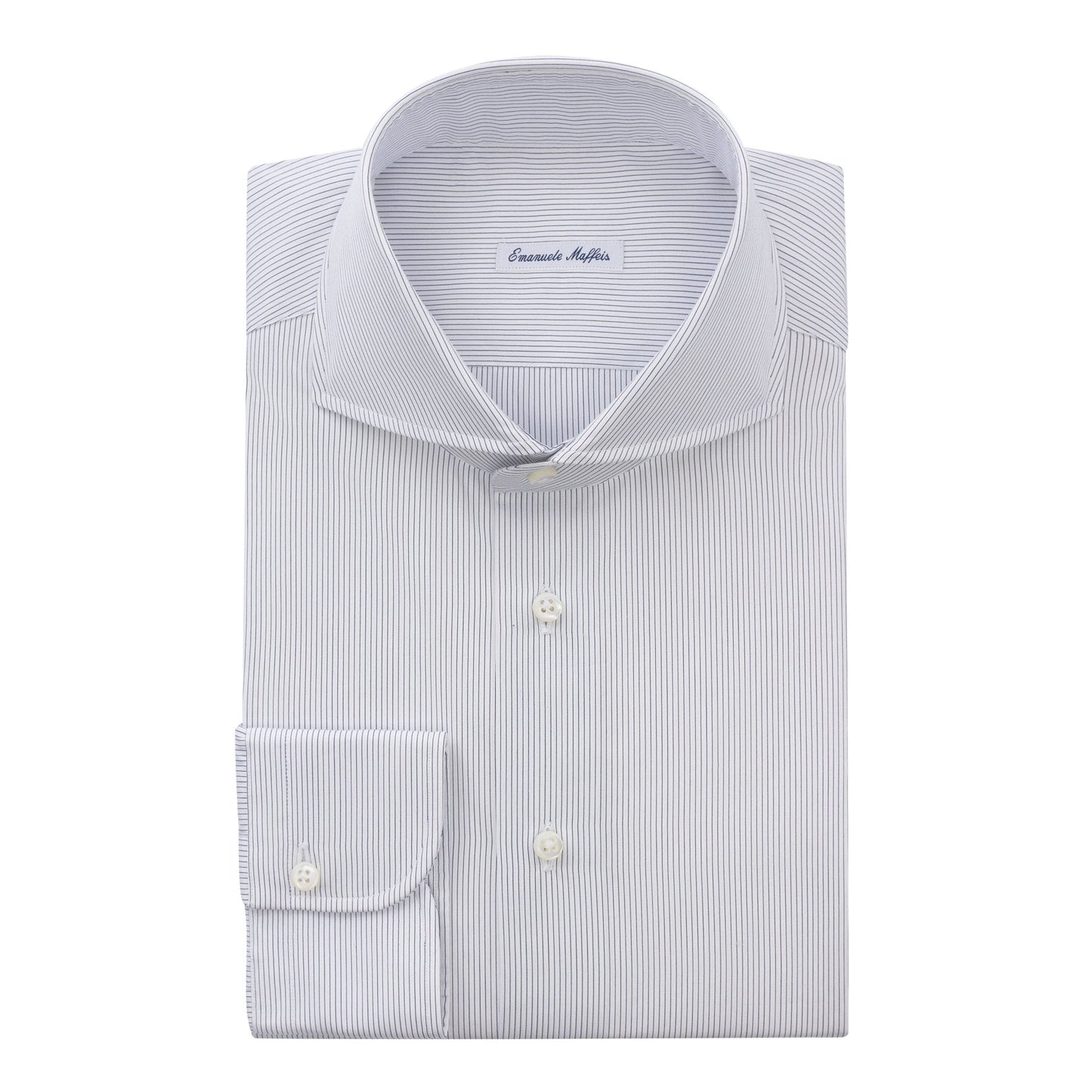 Emanuele Maffeis Pinstriped Cotton White and Blue Shirt with Shark Collar - SARTALE