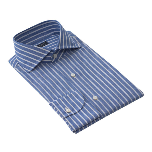 Finamore Striped Cotton and Linen-Blend Napoli Shirt in Blue - SARTALE