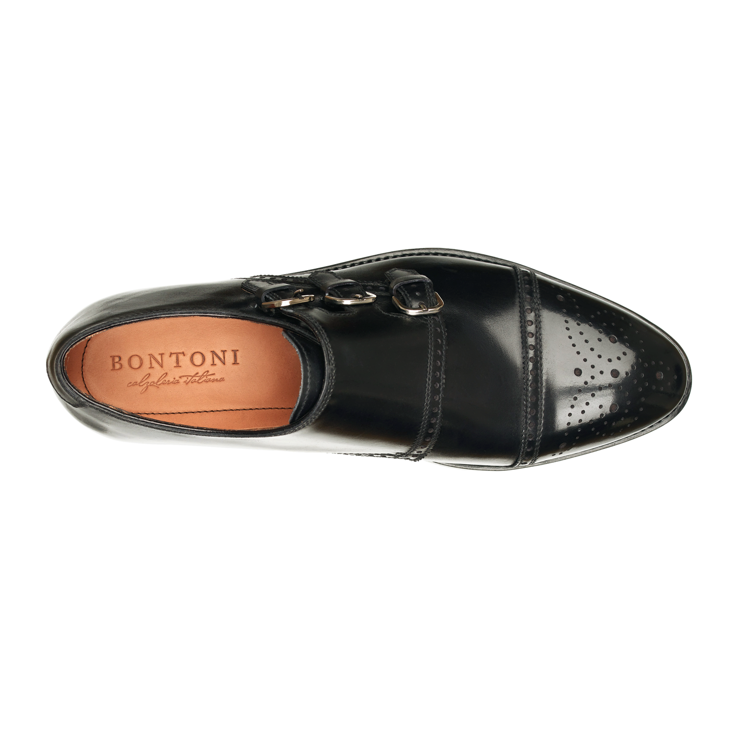Bontoni "Excelsior" Triple-Buckle Monk with Perforated Cap Toe and Medallion - SARTALE