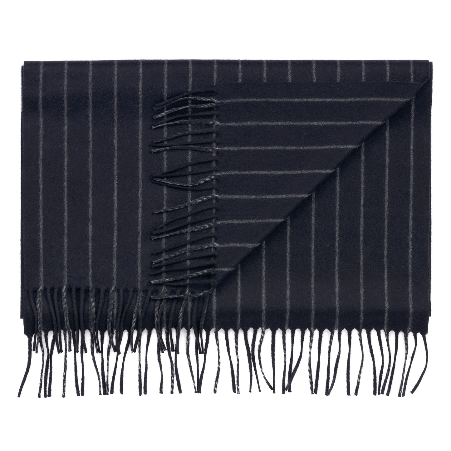 Loro Piana Fringed Striped Cashmere Scarf in Dark Blue - SARTALE