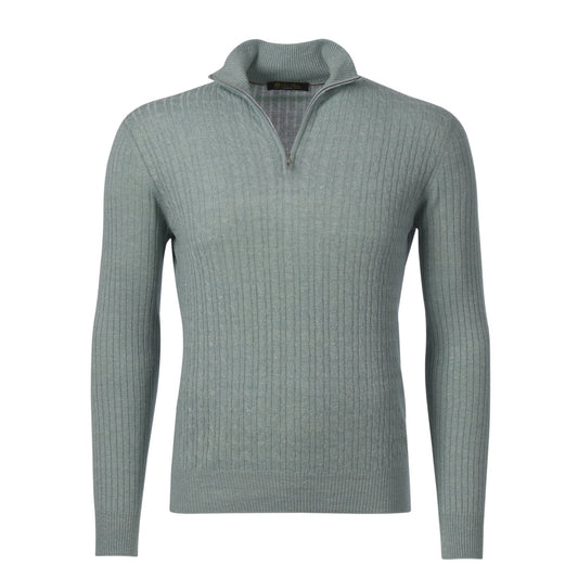 Loro Piana Cashmere, Linen and Silk-Blend Cable-Knit Sweater in Light Green - SARTALE