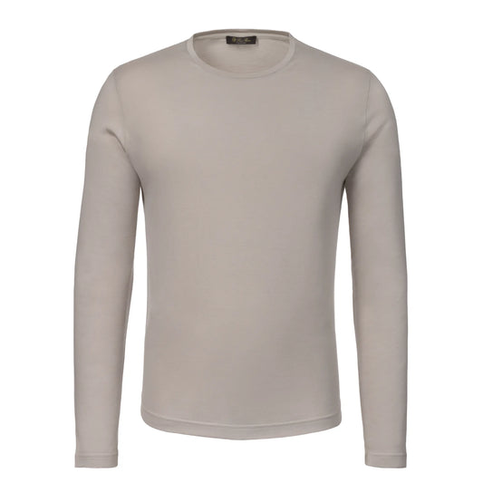 Silk-Cotton Blend Long Sleeve T-Shirt in Beige