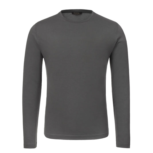 Langärmliges T-Shirt aus Seiden-Baumwollmischung in Grau