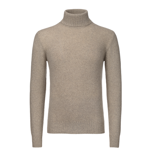 Turtleneck Knitted Cashmere Sweater in Beige