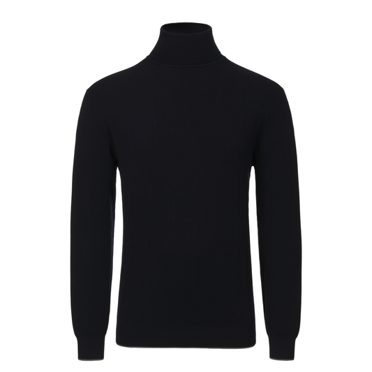 Turtleneck Ribbed Cashmere Sweater in Dark Blue