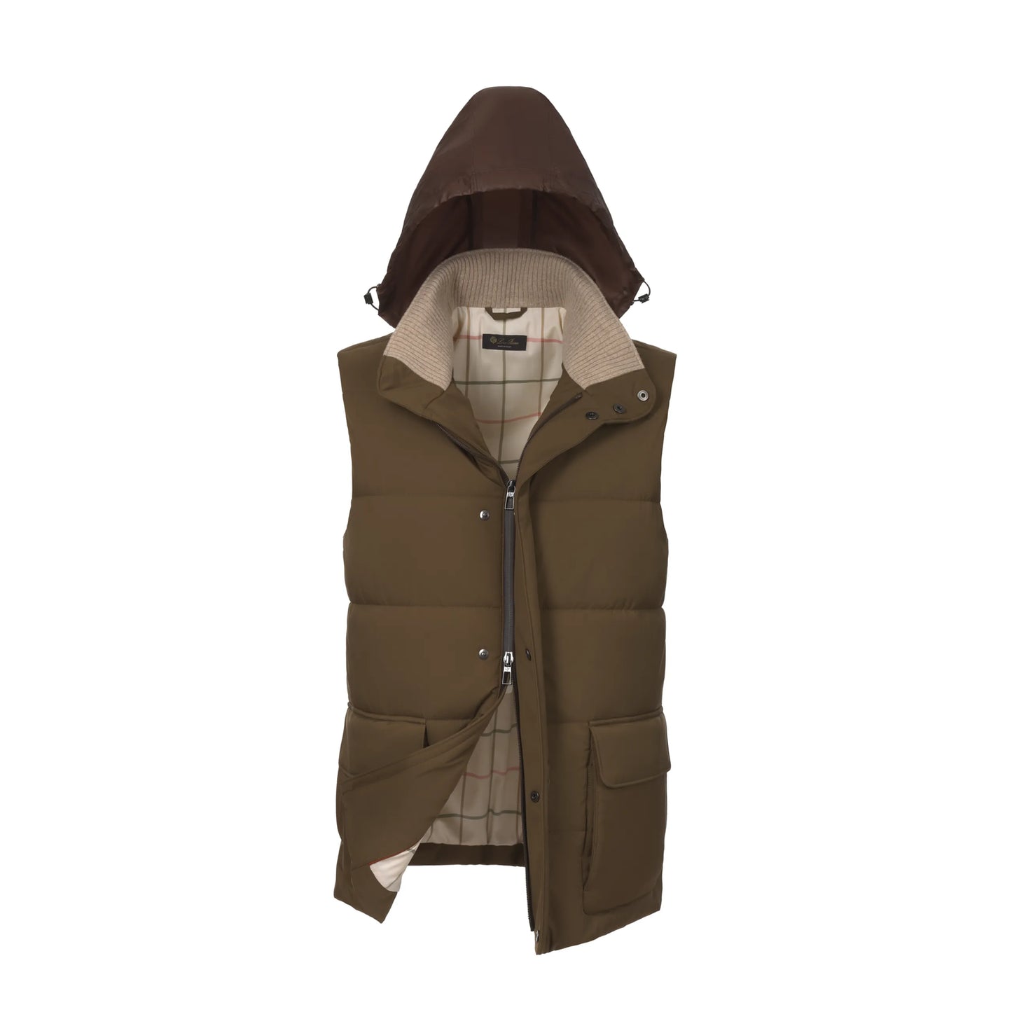 Hooded Quilted Winter Voyager Vest in Khaki