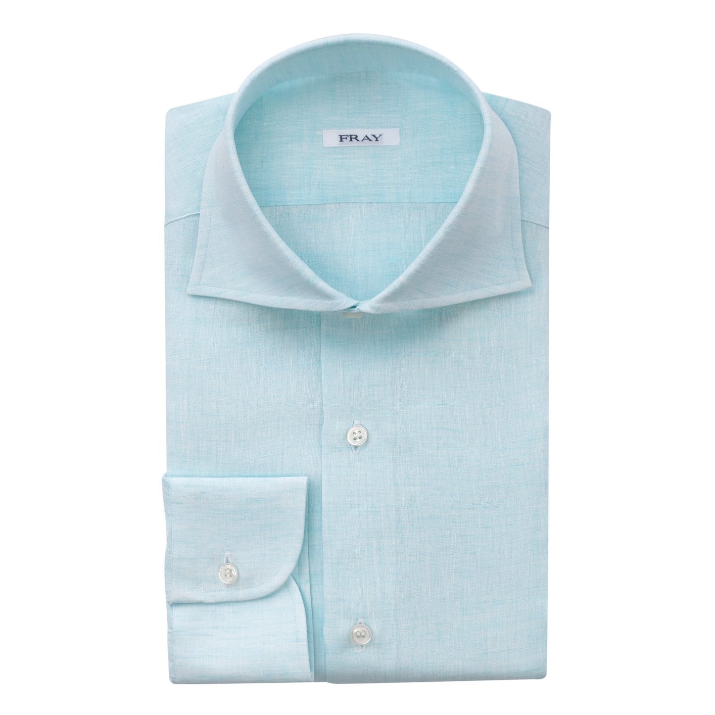 Fray Linen Shirt with Round French Cuff in Mint Green - SARTALE
