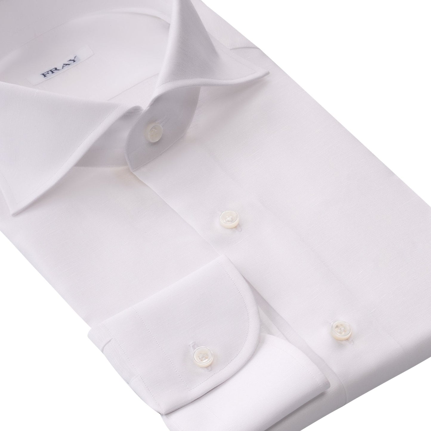 Fray Cotton and Linen-Blend White Shirt with Round French Cuff - SARTALE