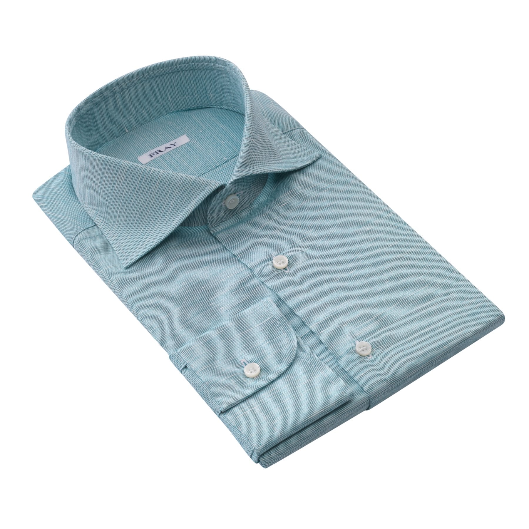Ozeanblaues Hemd aus Baumwolle und Hanfmischung mit runden französischen Manschetten