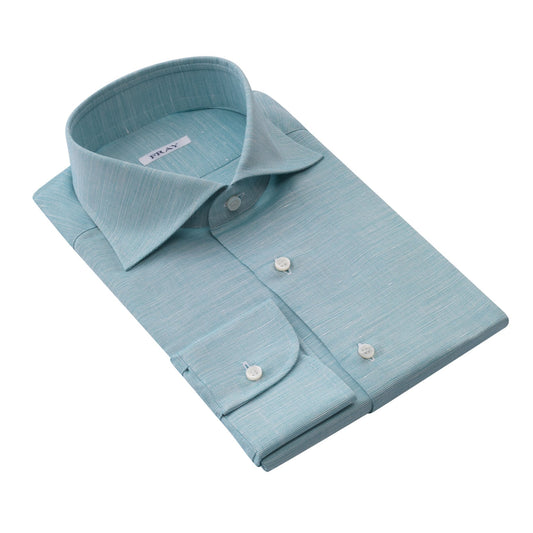 Fray Cotton and Hemp-Blend Ocean Blue Shirt with Round French Cuff - SARTALE