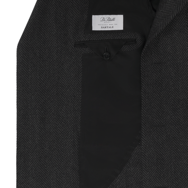 De Petrillo Single-Breasted Herringbone Wool Coat in Dark Grey. Exclusively Made for Sartale - SARTALE