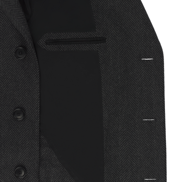 De Petrillo Single-Breasted Herringbone Wool Coat in Dark Grey. Exclusively Made for Sartale - SARTALE