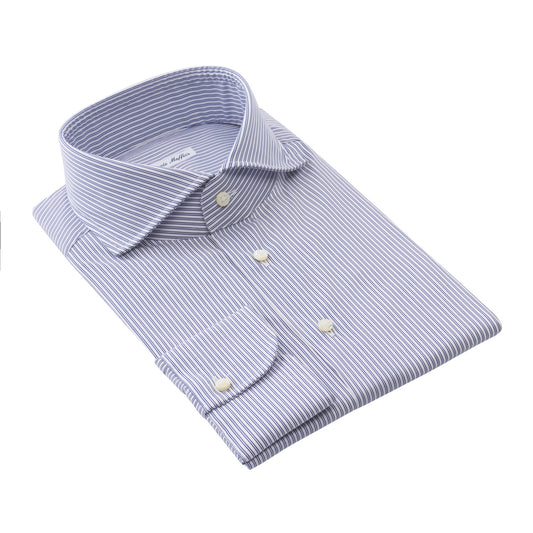 Emanuele Maffeis Double-Stripe Stretch-Cotton Blue Shirt with Shark Collar - SARTALE