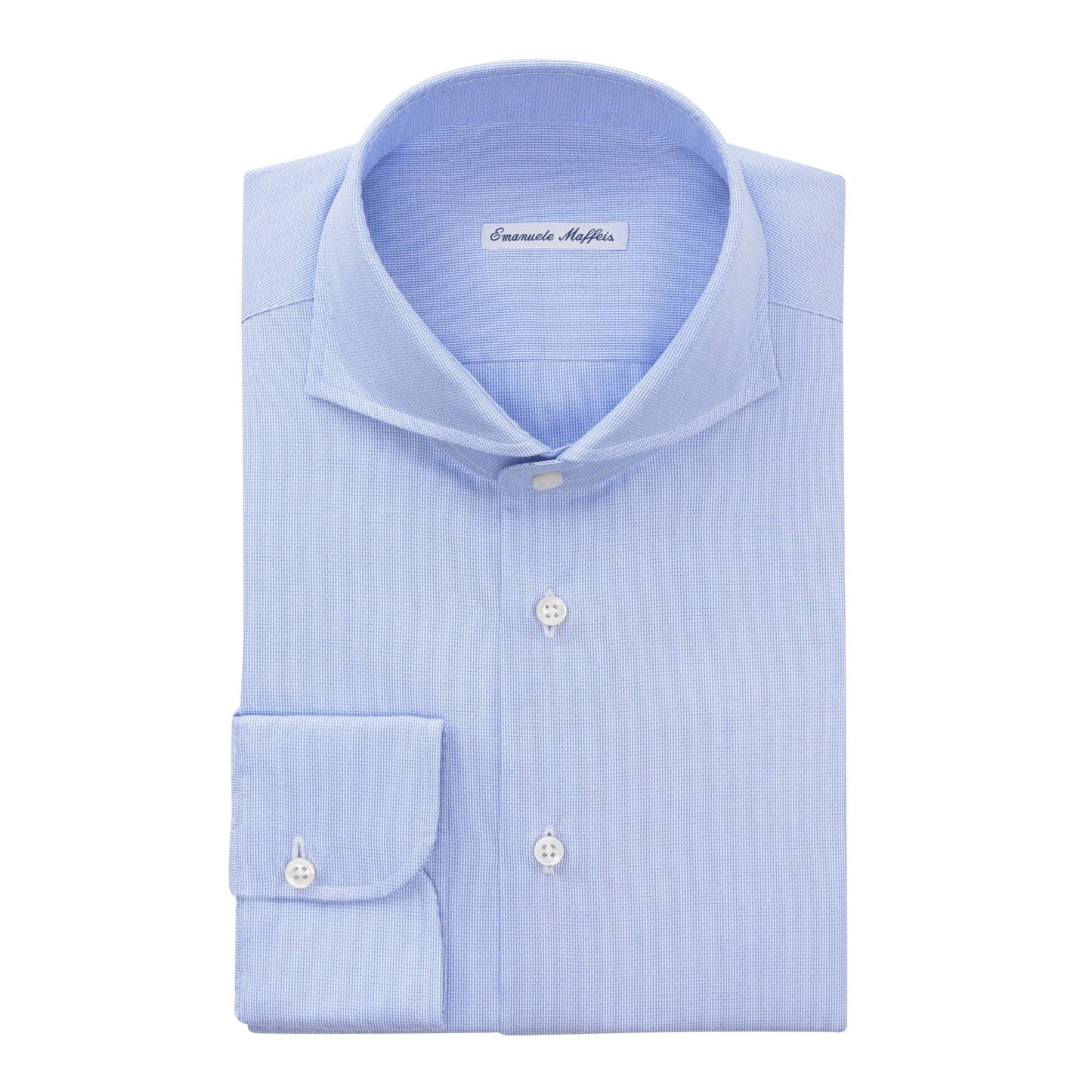 Emanuele Maffeis Micro-Striped Cotton Light Blue Shirt with Shark Collar - SARTALE