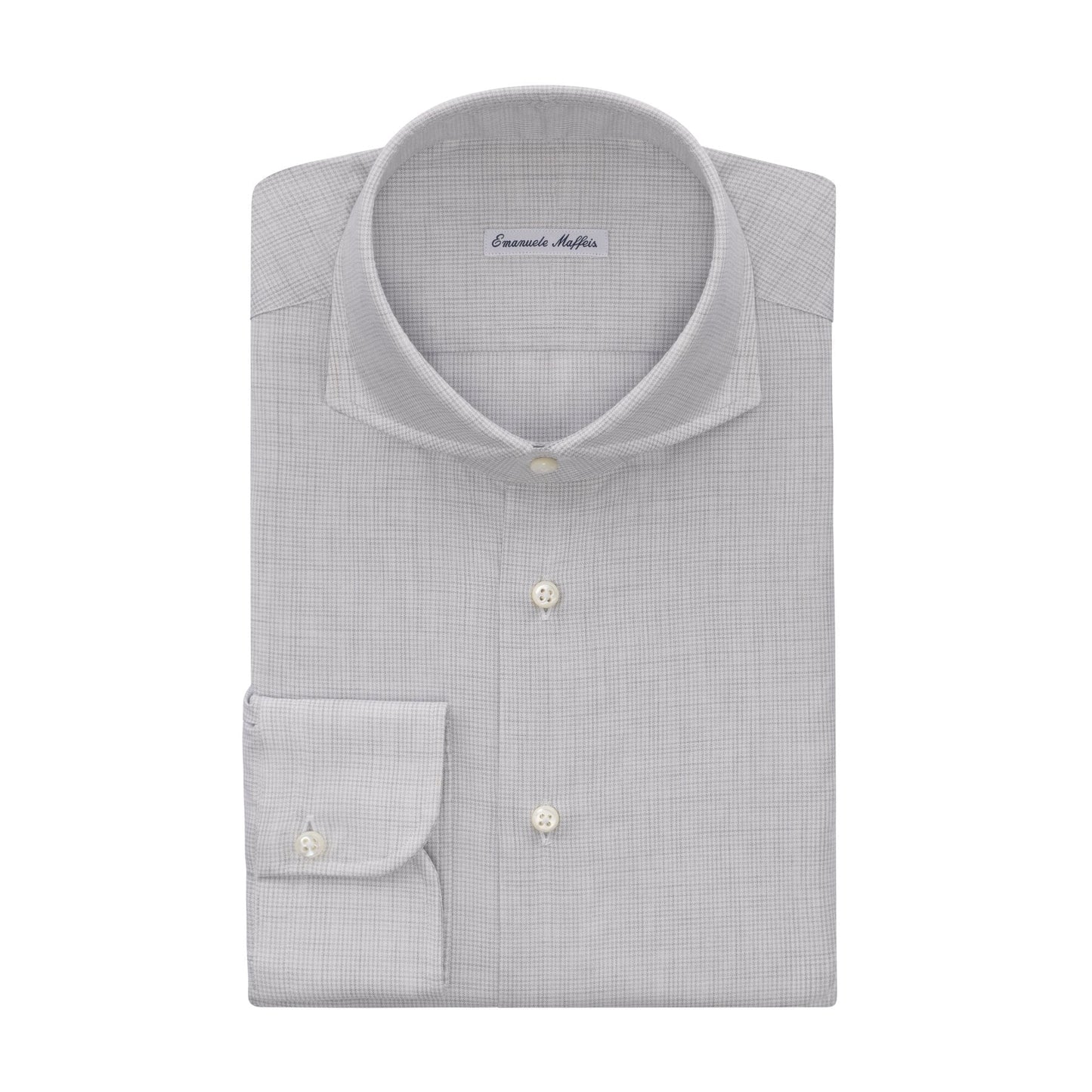 Emanuele Maffeis Houndstooth Cotton Light Grey Shirt with Shark Collar - SARTALE